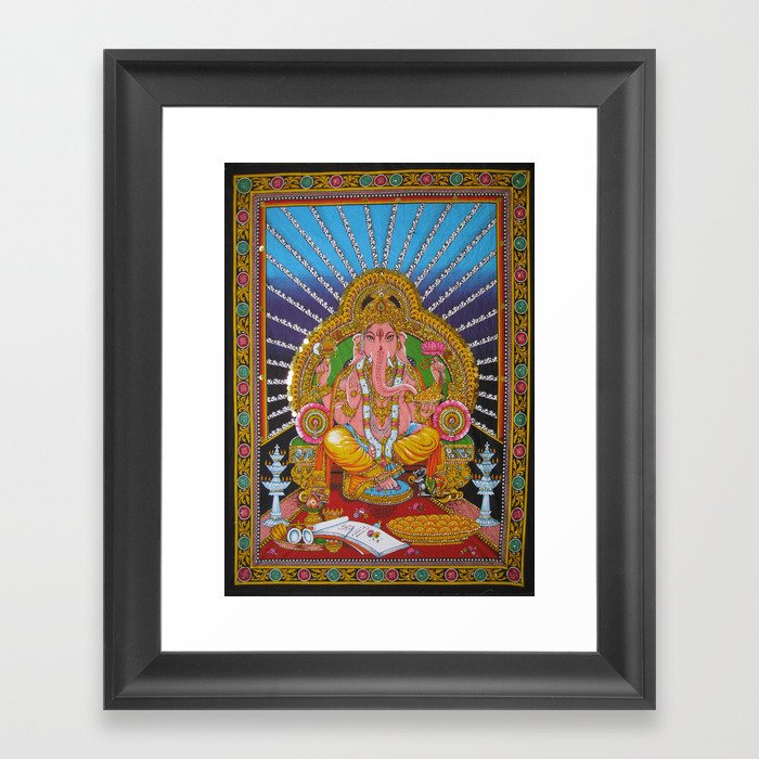 Hindu God Ganesha Ganesh Tapestry Wall Hanging Decor Art Framed