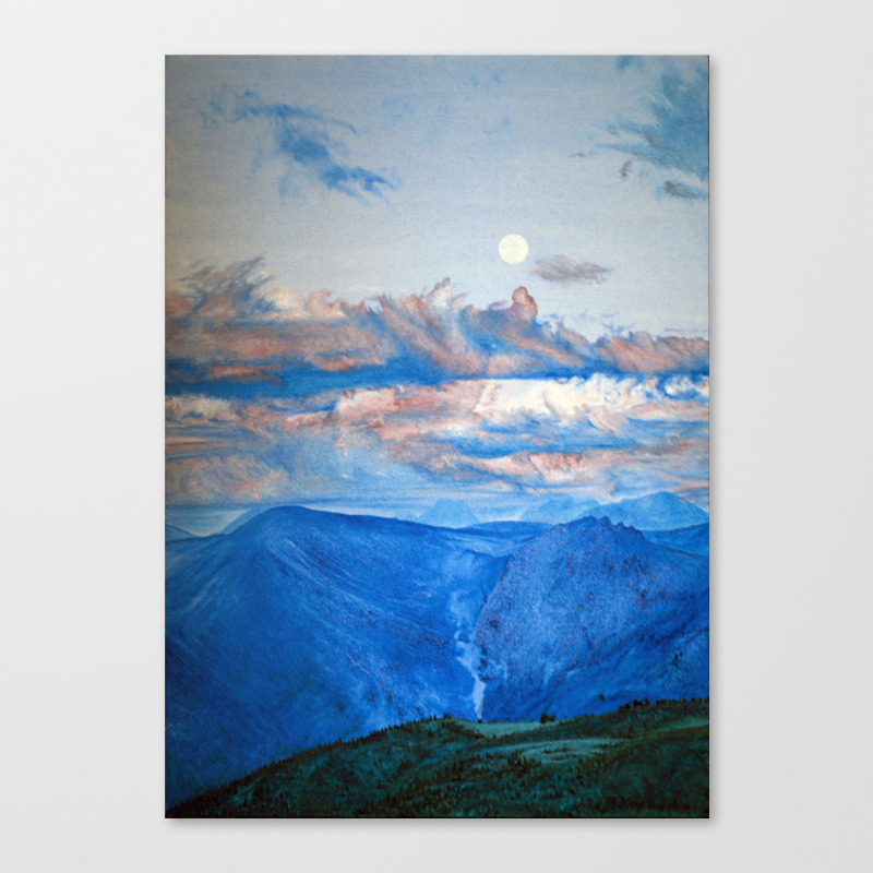 Oil Painting Full Moon In Mountain Canvas Print By Akorikova