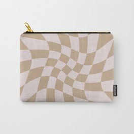 Wavy Check - Beige - Checkerboard Pattern Print Carry-All Pouch | Maximalism, Twirly Checkerboard, Gingham, Maximalist, 70S, Picnic, Bold, Vichy, Graphicdesign, Checked 