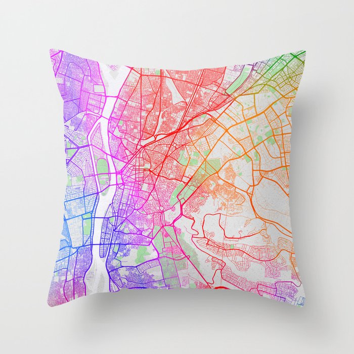 Cairo City Map of Egypt - Colorful Throw Pillow