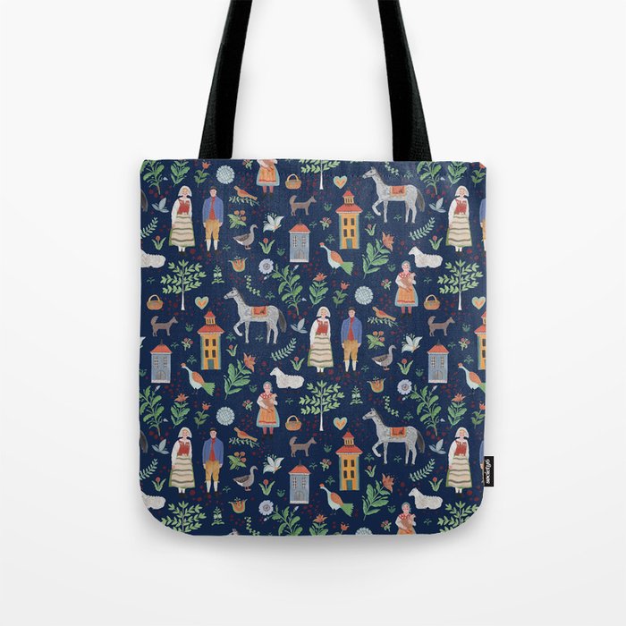 Swedish Folk Art Blue Tote Bag By Dasbrooklyn Swedish Folk Art Blue Tote Bag By Dasbrooklyn