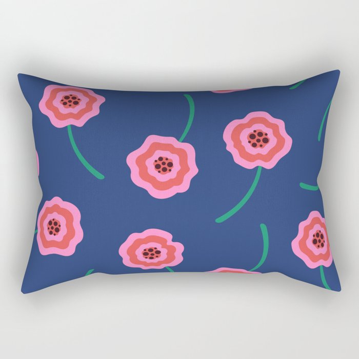 Pink liquid flowers pattern on blue Rectangular Pillow