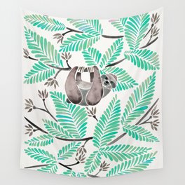Happy Sloth – Tropical Mint Rainforest Wall Tapestry