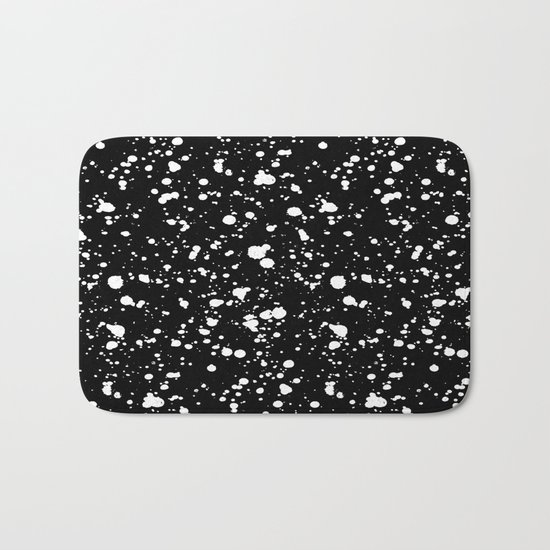 Paint Spatter White on Black Bath Mat