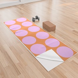 Retro Modern Pink On Orange Polka Dots Yoga Towel