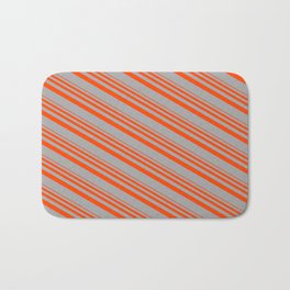 [ Thumbnail: Red & Dark Gray Colored Lined Pattern Bath Mat ]