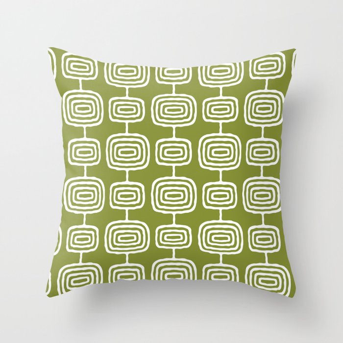 Mid Century Modern Atomic Rings Pattern Mid Mod Olive Green Throw Pillow