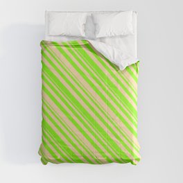[ Thumbnail: Chartreuse and Tan Colored Lined Pattern Comforter ]