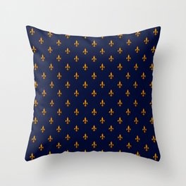 Blue & Gold Fleur-de-Lis Pattern Throw Pillow