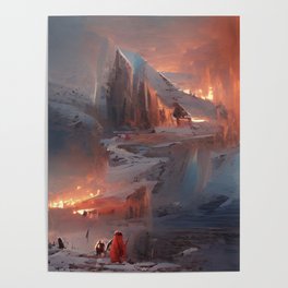 Fire and Ice Abstract AI Art Landscape Poster