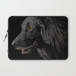 So Cool, Black Flat Coated Retriever Dog - Brick Block Background Laptop Sleeve