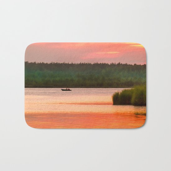Summer sunset on Wild lake Bath Mat