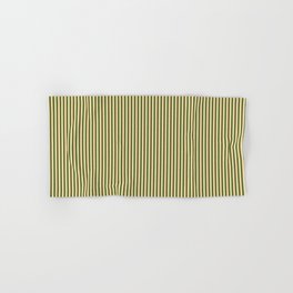 [ Thumbnail: Tan & Dark Olive Green Colored Striped Pattern Hand & Bath Towel ]