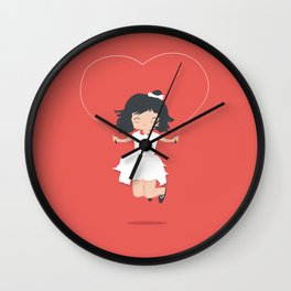 Jump for Joy Wall Clock | Cute, Graphicdesign, Vector, Japanese, Adorable, Red, Kawaii, Kawaiigirl, Digital, Pink 