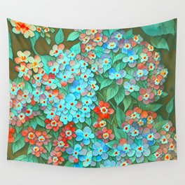 Whimsical Wildflower Meadow abstract art & home decor red aqua peach Wall Tapestry