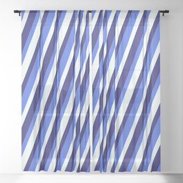 [ Thumbnail: Royal Blue, Mint Cream & Midnight Blue Colored Lines/Stripes Pattern Sheer Curtain ]