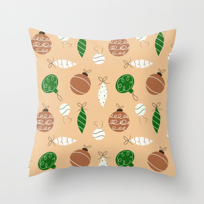 Christmas Ornaments Brown Throw Pillow