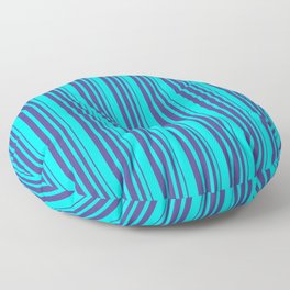 [ Thumbnail: Aqua & Dark Slate Blue Colored Striped Pattern Floor Pillow ]
