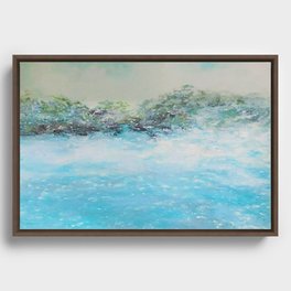 Blue Surf, Dark Sky, Bright Water Oil Pastel Drawing Framed Canvas