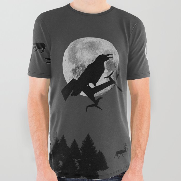 crow and moon All Over Graphic Tee