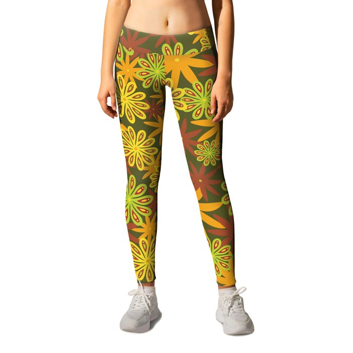 flower power // 70s inspired print // in olive, yellow, lime, tangerine, and maroon // by Ali Harris Leggings