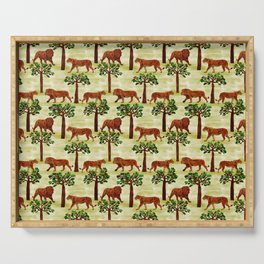 digital pattern with pairs of brown lions Serving Tray