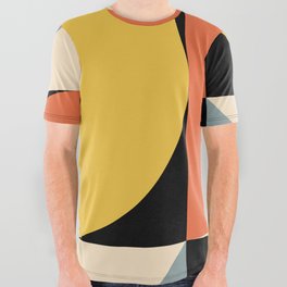 Mid Century Modern Geometric Abstract 349 Orange Yellow Gray and Black All Over Graphic Tee
