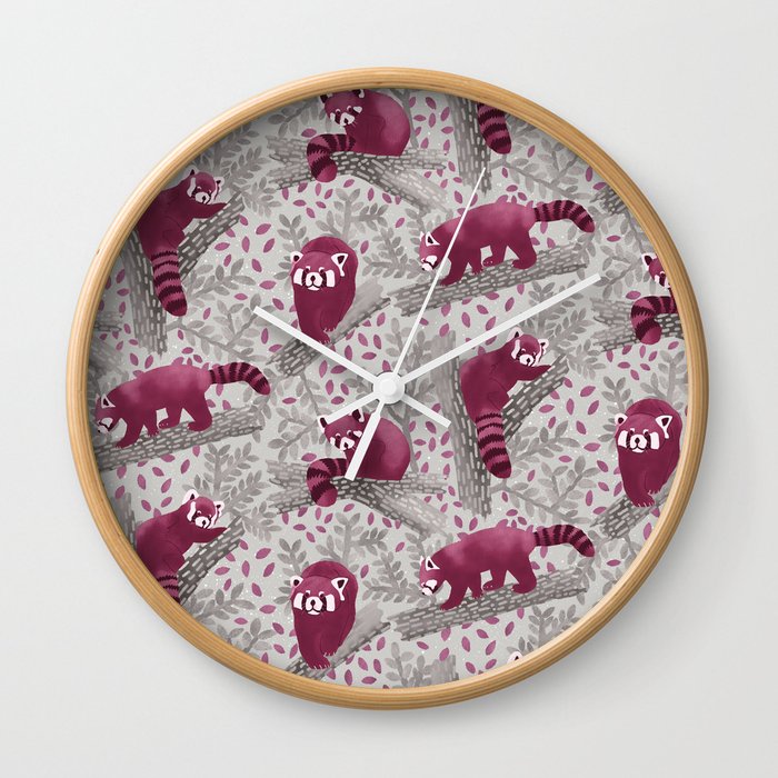 Red panda purple // ailurus fulgens //  rose purple tones artwork illustration // Danni Cockerill Cockerillart Wall Clock