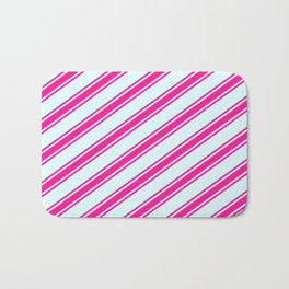 [ Thumbnail: Light Cyan and Deep Pink Colored Stripes/Lines Pattern Bath Mat ]