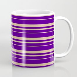 [ Thumbnail: Indigo & Tan Colored Pattern of Stripes Coffee Mug ]