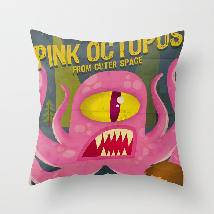 Pink octopus from outer space Throw Pillow