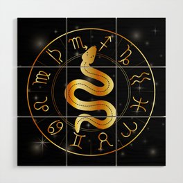 Zodiac symbols astrology signs with mystic serpentine in gold Wood Wall Art