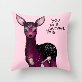 "You Will Survive This" Galaxy Sparkle Fawn Throw Pillow