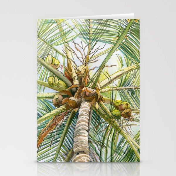 Coconut palm. Original watercolor painting Stationery Cards