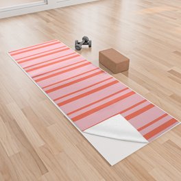 [ Thumbnail: Pink and Red Colored Pattern of Stripes Yoga Towel ]