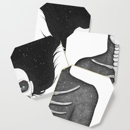 Black and White Galaxy Skull Girl Coaster