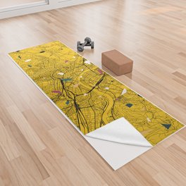 basel - Switzerland. Yellow Terrazzo City Map Yoga Towel