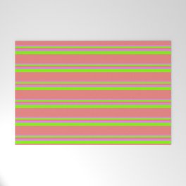[ Thumbnail: Violet, Chartreuse, and Light Coral Colored Lined/Striped Pattern Welcome Mat ]