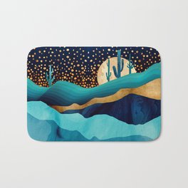 Indigo Desert Night Badematte | Graphicdesign, Navy, Nature, Landscape, Moon, Dream, Stars, Watercolor, Abstract, Desert 