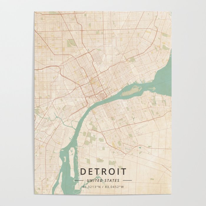 Detroit, United States - Vintage Map Poster