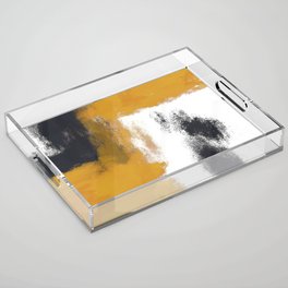 Odessa 3 - Minimal Abstract Painting in Yellow, Black and White Acrylic Tray