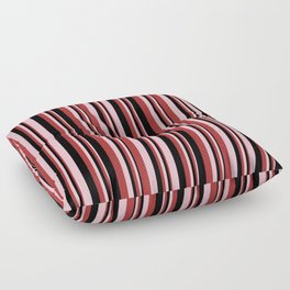 [ Thumbnail: Pink, Brown & Black Colored Striped Pattern Floor Pillow ]
