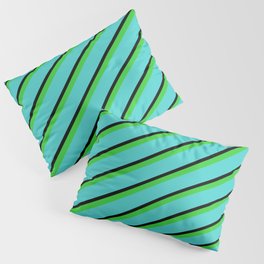 [ Thumbnail: Lime Green, Turquoise, and Black Colored Lines Pattern Pillow Sham ]