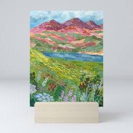 Mountain Lake with Summer Flowers Mini Art Print
