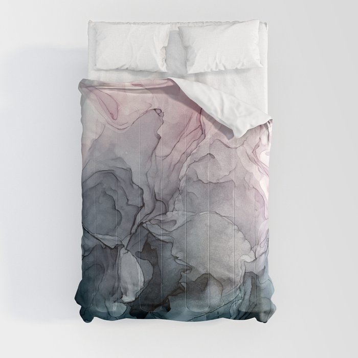 Blush and Payne's Grey Flowing Abstract Painting Comforter