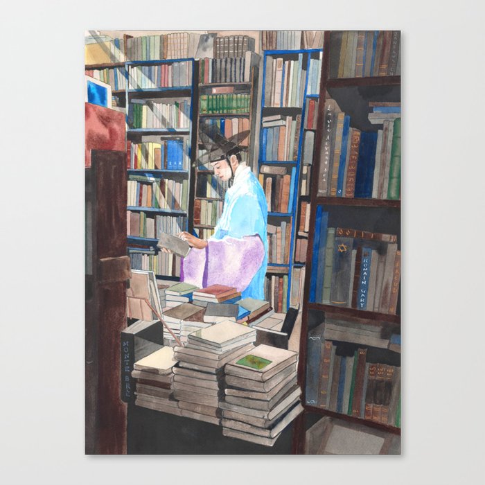 The Seonbi in the Bookstore/Hand-painted Illustration in watercolour Canvas Print