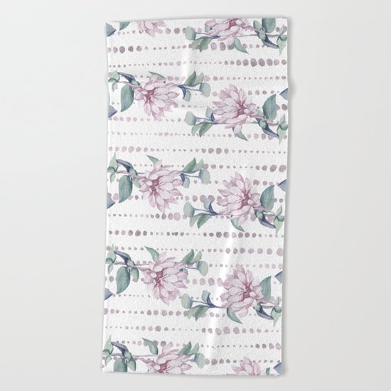 Pretty Succulent Rose Gold Striped Polka Dots Beach Towel