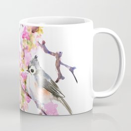 Titmice and Cherry Blossom, spring bird cottage style pink gray design Coffee Mug
