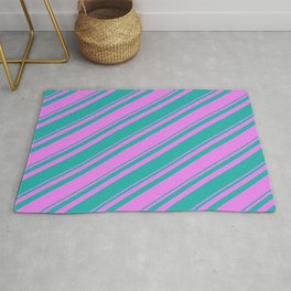 [ Thumbnail: Violet and Light Sea Green Colored Stripes/Lines Pattern Rug ]