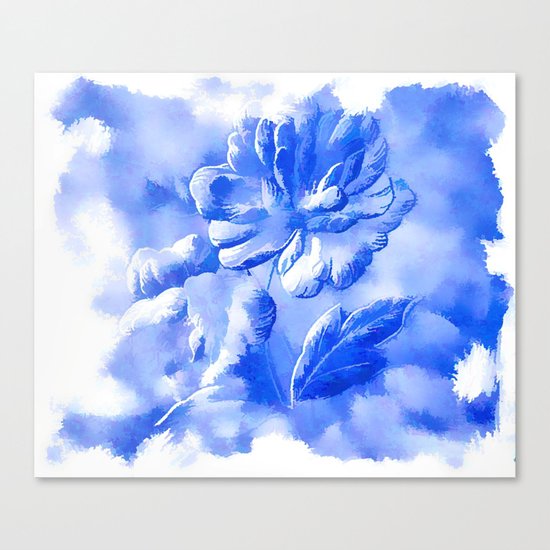 Cyan Painterly Flower Abstract Canvas Print
